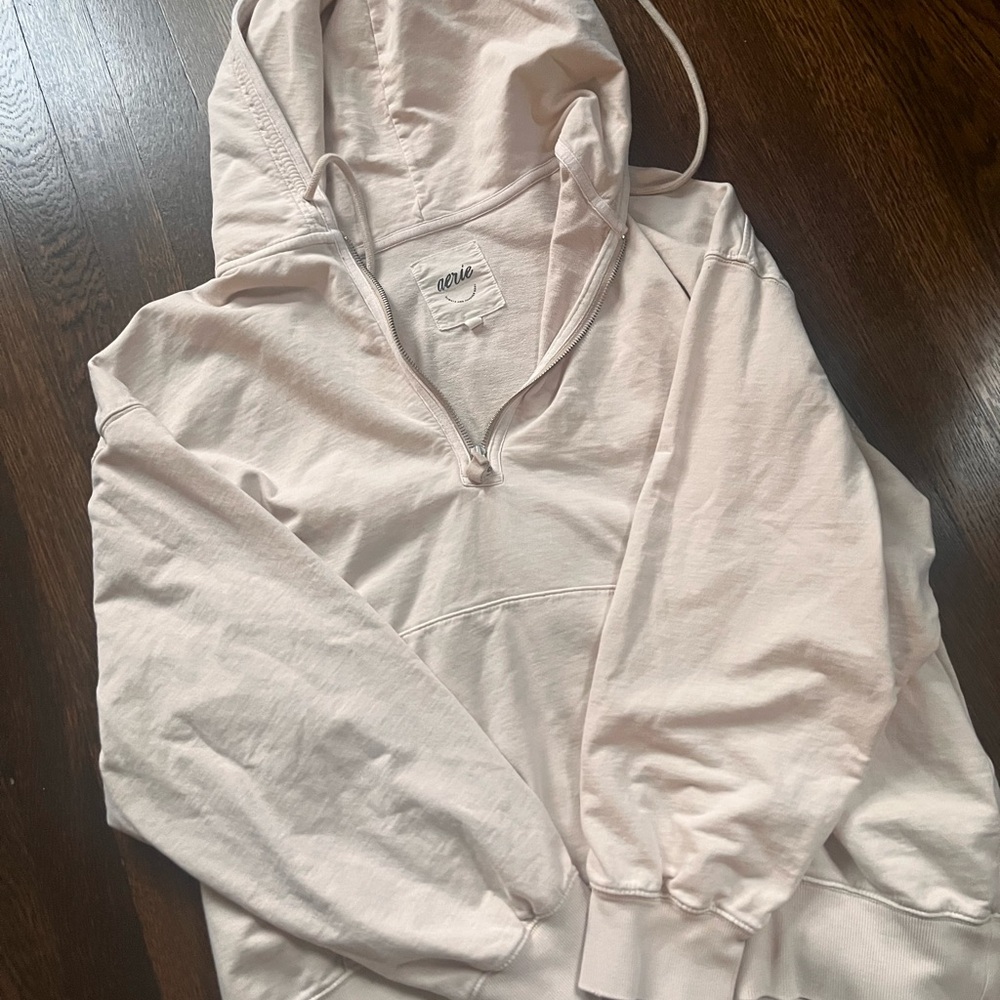 Aerie Oversized Cream Hoodie with Half-Zip